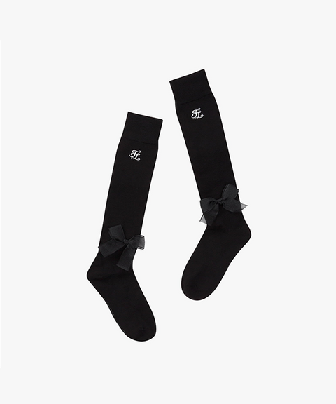 FAIRLIAR Knee-Socks With Detachable Organza Ribbon - Black