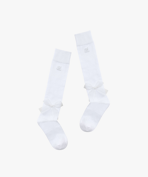 FAIRLIAR Knee-Socks With Detachable Organza Ribbon - White