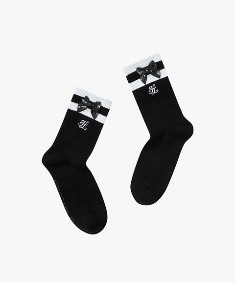FAIRLIAR Button Ribbon Ankle Socks - Black