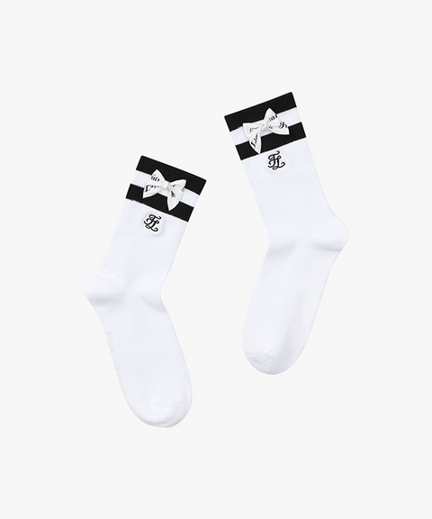 FAIRLIAR Button Ribbon Ankle Socks - White