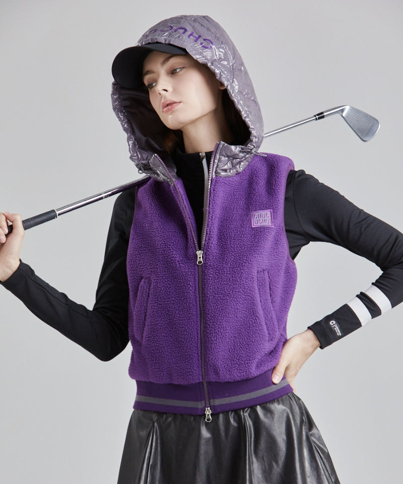 Fleece Two-Way Hooded Zip-Up Vest