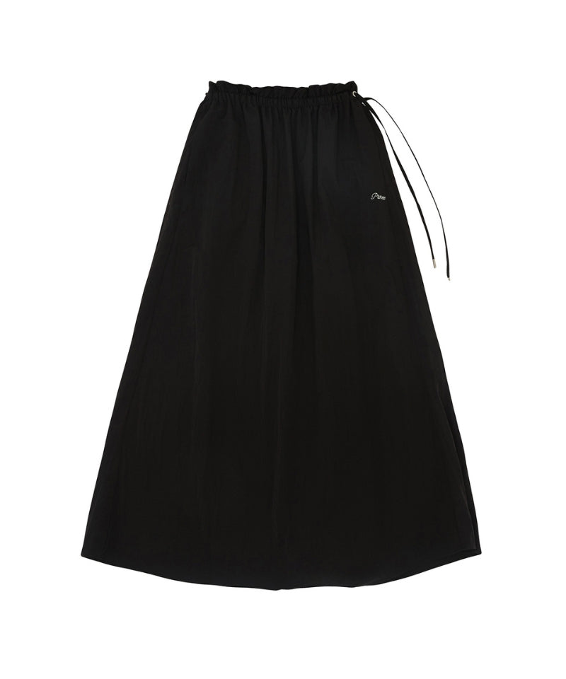 Frill Waist Long Skirt -Ebony Black