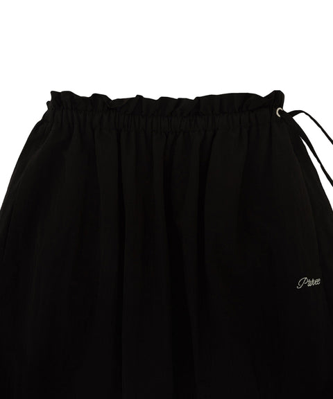 Frill Waist Long Skirt -Ebony Black