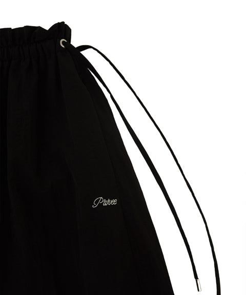 Frill Waist Long Skirt -Ebony Black