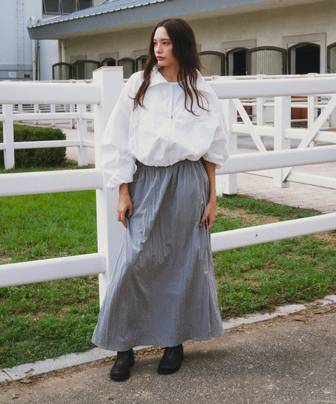 Frill Waist Long Skirt -Space Silver
