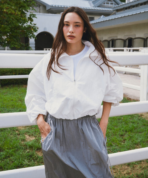 Frill Waist Long Skirt -Space Silver