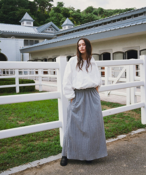 Frill Waist Long Skirt -Space Silver