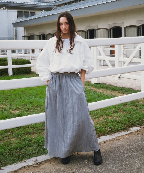 Frill Waist Long Skirt -Space Silver