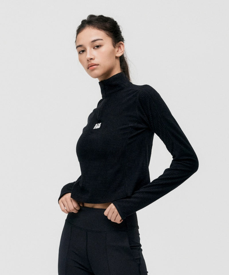 Goal Studio W's Grid Fleece Quarter Zip-Up Tee - Black
