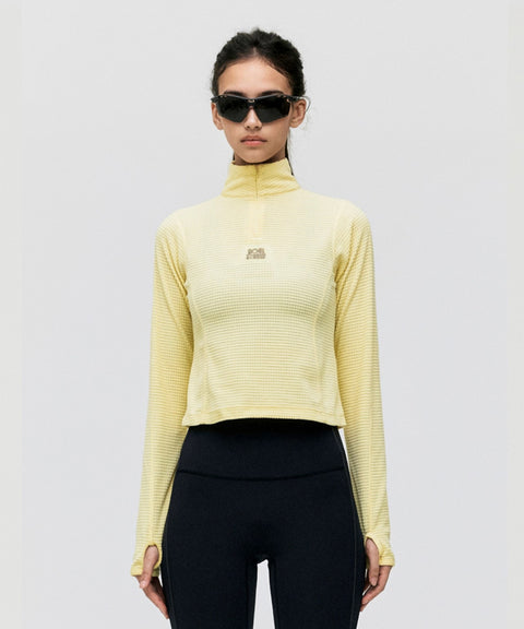Goal Studio Women's Grid Fleece Quarter Zip-Up Tee - Light Yellow