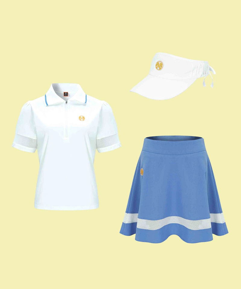 Signature Gold Label Wind See-through All-Outfit Set (Top + Bottom + Visor) - White Blue