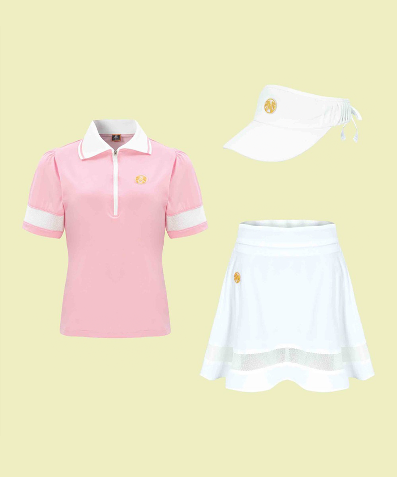 Signature Gold Label Wind See-through All-Outfit Set (Top + Bottom + Visor) - Pink