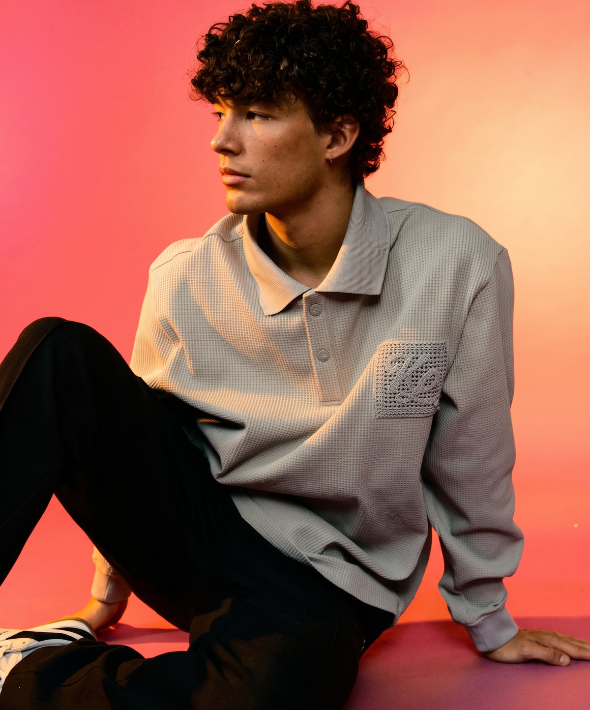 Men's Waffle Long-Sleeve Polo