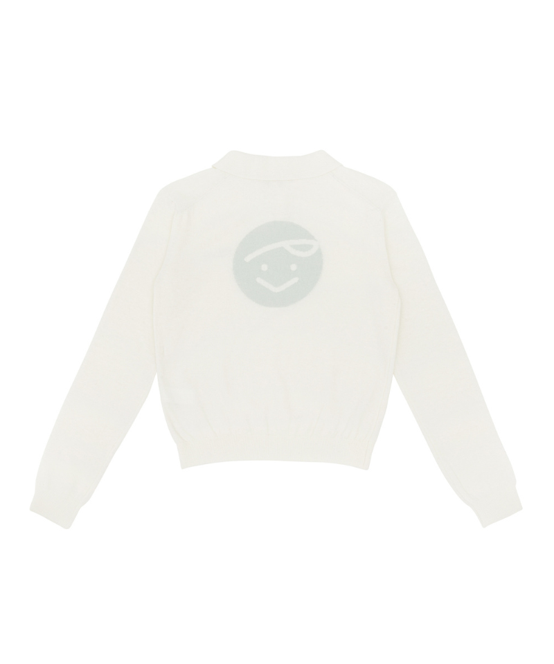 Giant Smiley Knit PK Shirt Cloud White / Mint