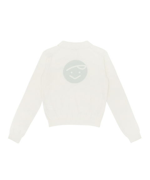 Giant Smiley Knit PK Shirt Cloud White / Mint