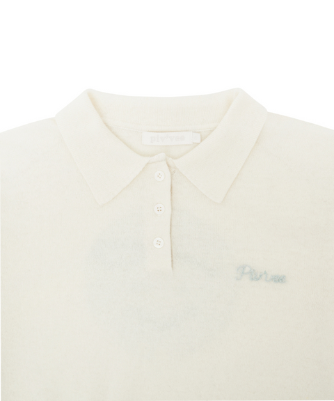Giant Smiley Knit PK Shirt Cloud White / Mint