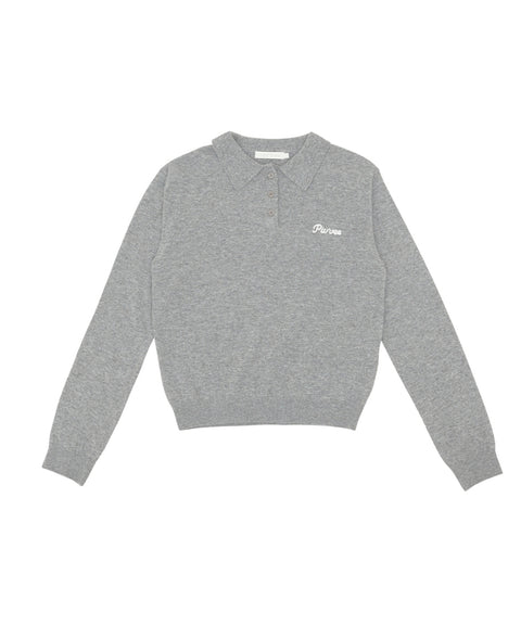 Giant Smiley Knit PK Shirt Heather Grey