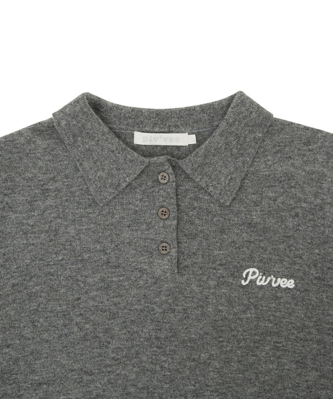 Giant Smiley Knit PK Shirt Heather Grey