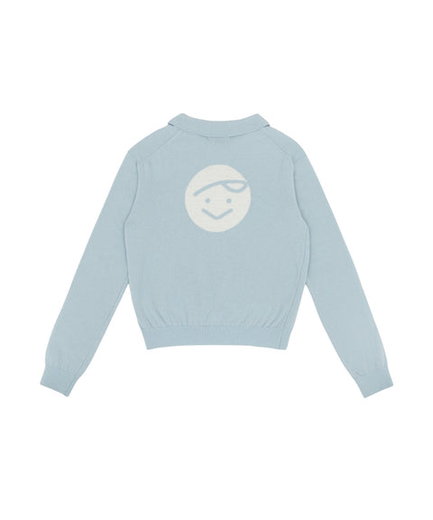 Giant Smiley Knit PK Shirt Ice Blue
