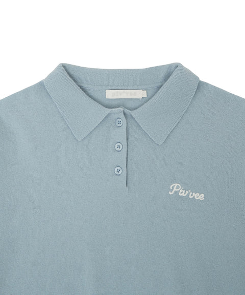 Giant Smiley Knit PK Shirt Ice Blue