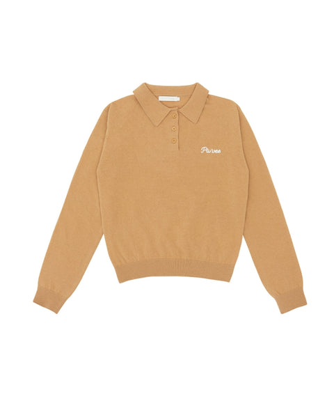 Giant Smiley Knit PK Shirt Milk Tea Beige