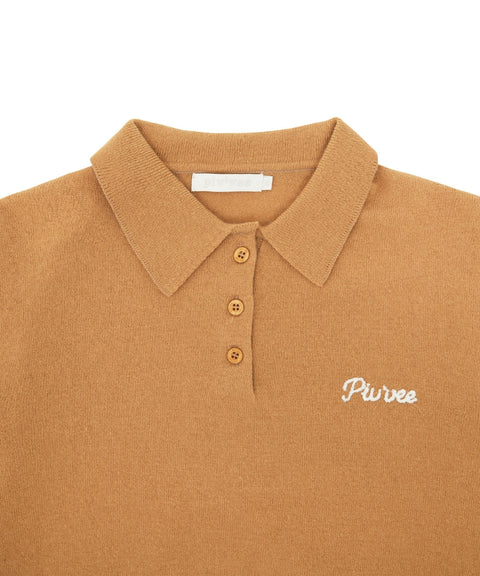 Giant Smiley Knit PK Shirt Milk Tea Beige