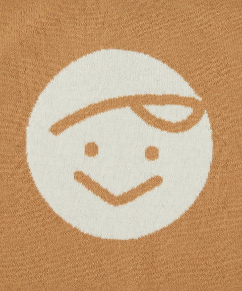 Giant Smiley Knit PK Shirt Milk Tea Beige