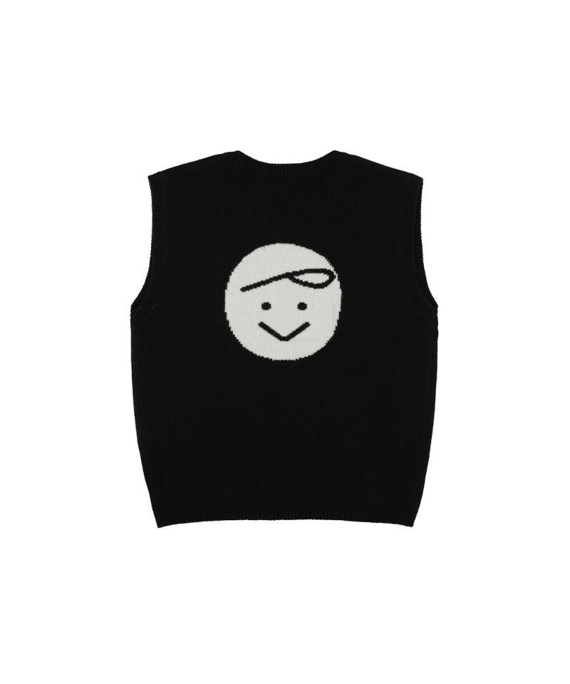 Giant Smiley Knit Vest Ebony Black