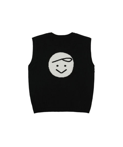 Giant Smiley Knit Vest Ebony Black