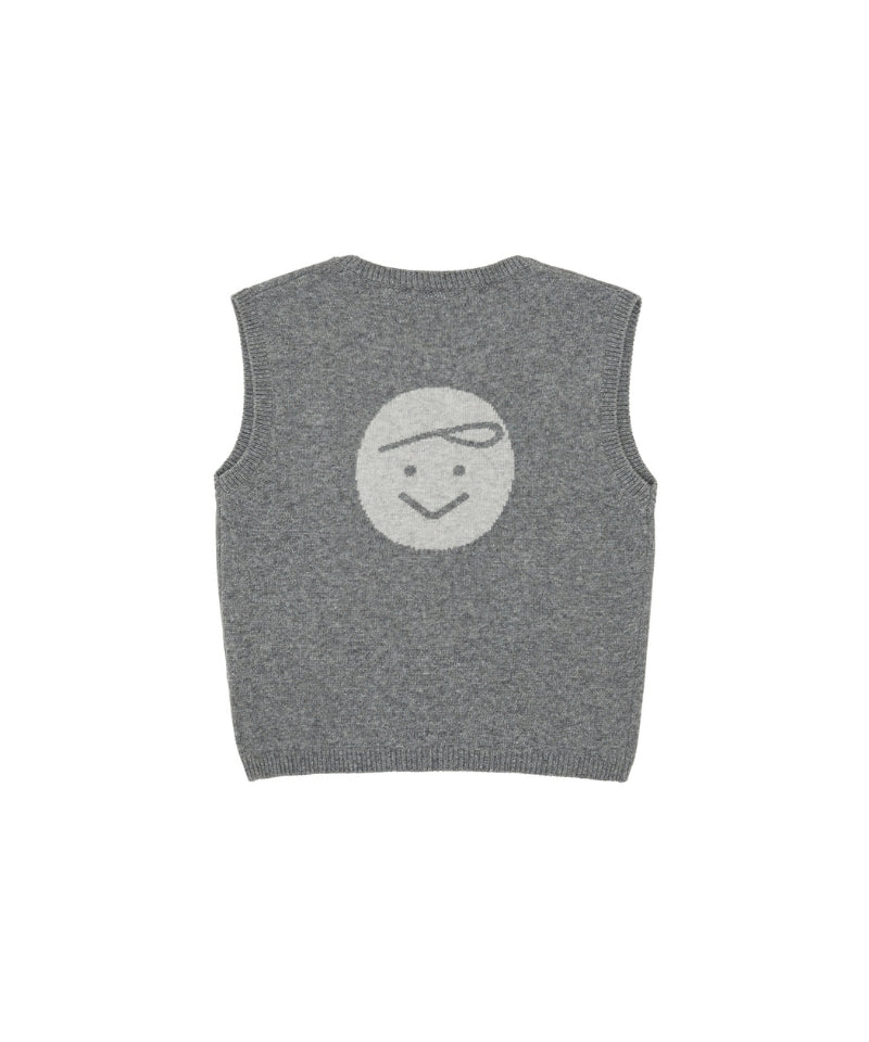 Giant Smiley Knit Vest Heather Grey
