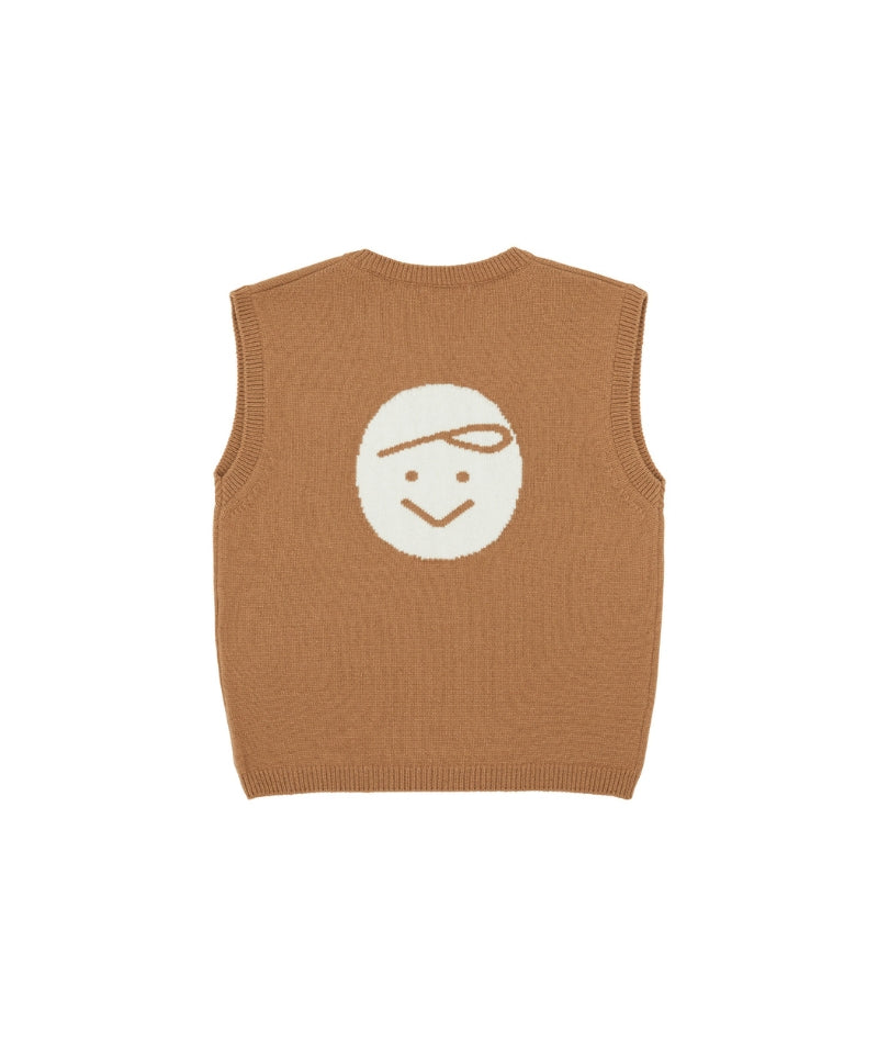 Giant Smiley Knit Vest Squirrel Brown