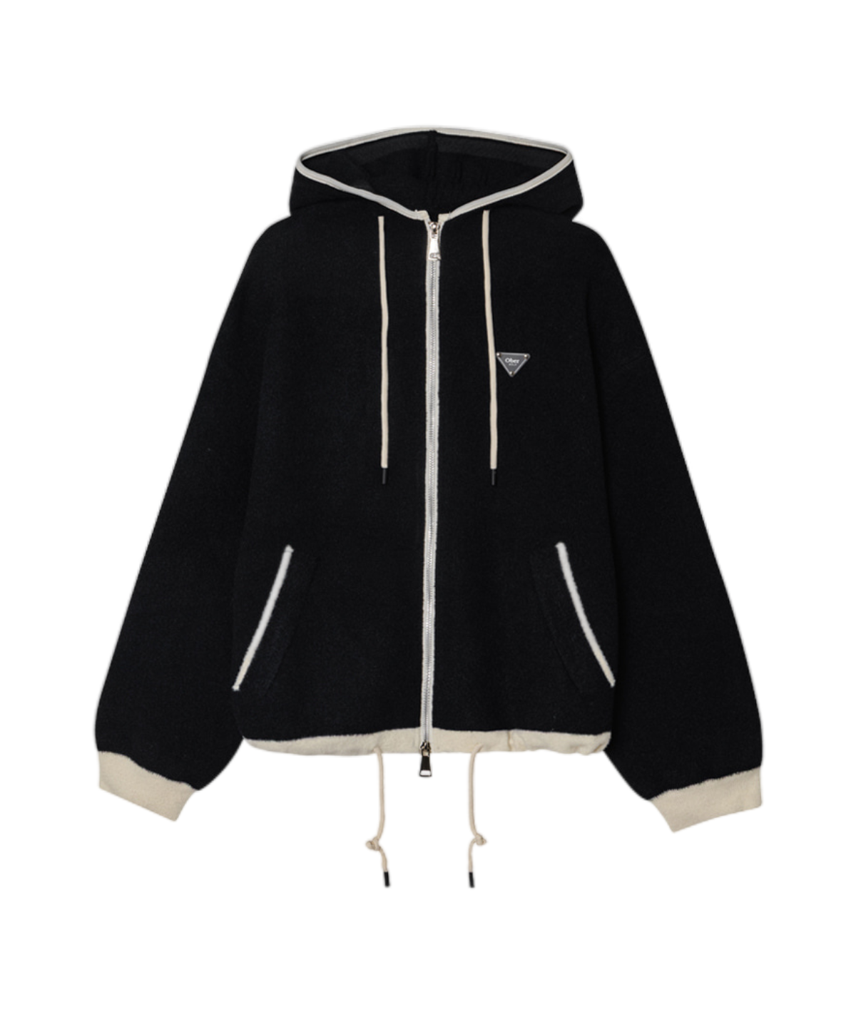OBER Golf Hairy Color Block Hooded Zip-Up Black