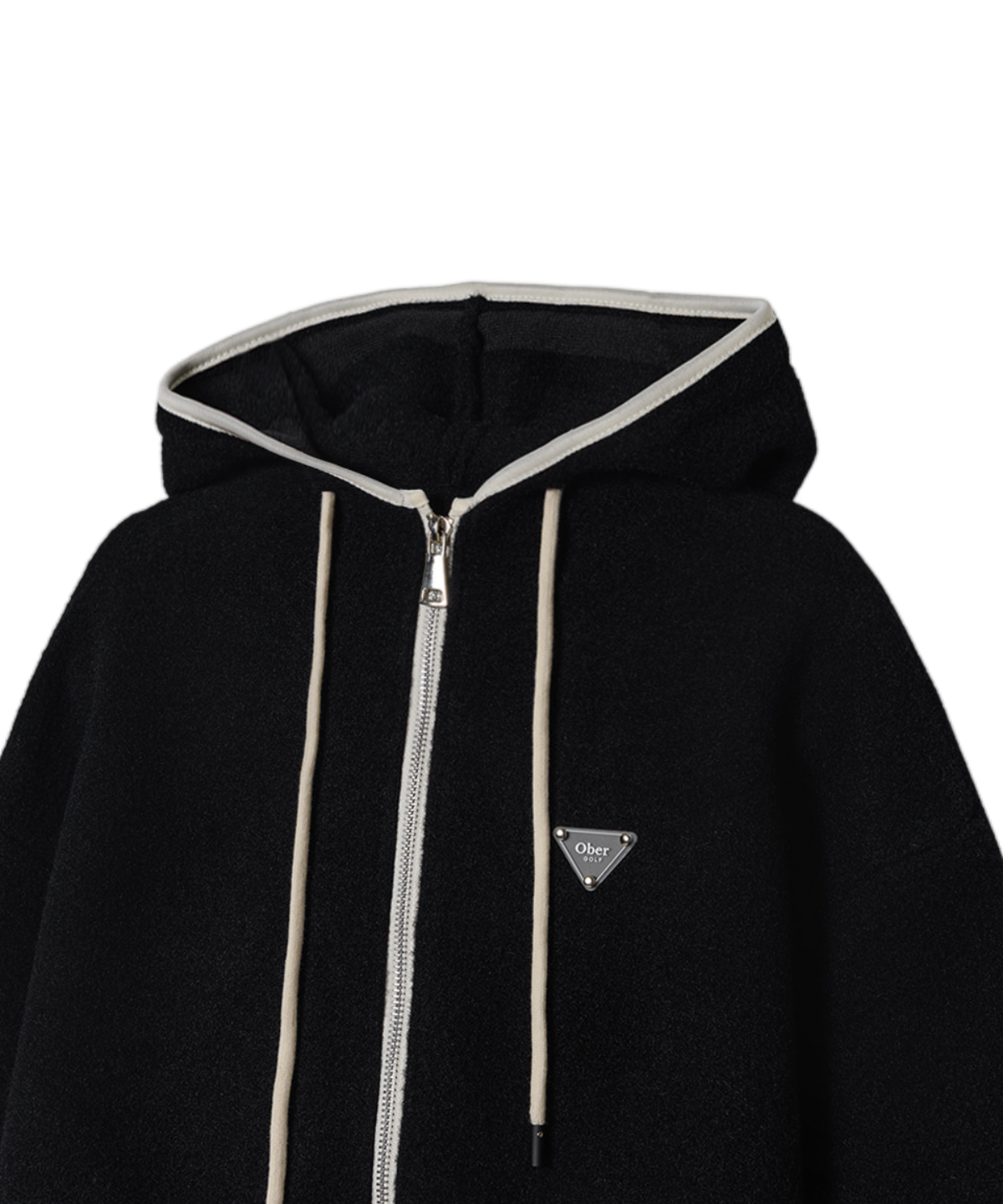 OBER Golf Hairy Color Block Hooded Zip-Up Black