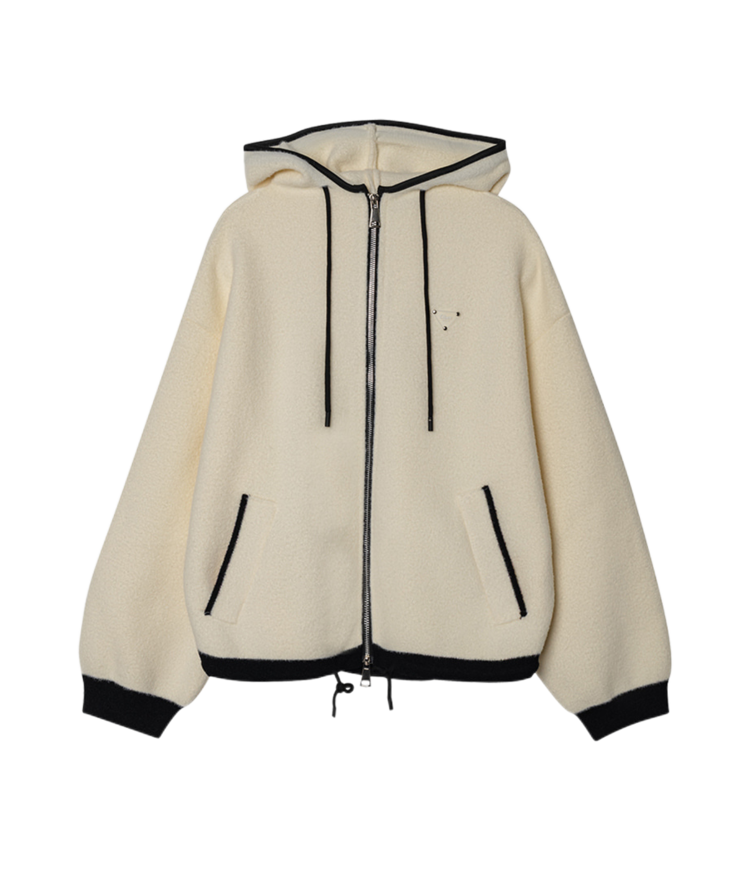 OBER Golf Hairy Color Block Hooded Zip-Up Ivory