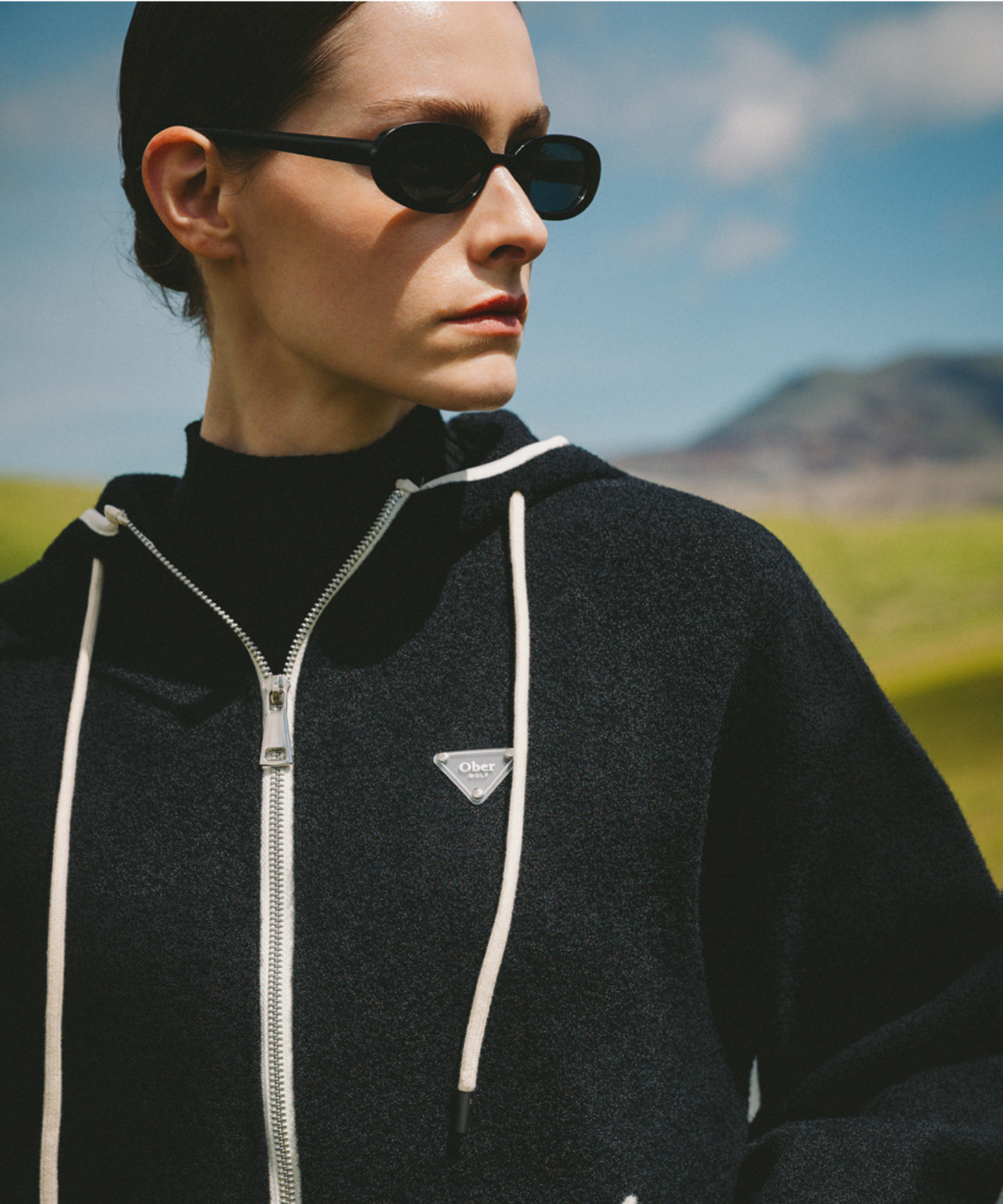 OBER Golf Hairy Color Block Hooded Zip-Up Ivory