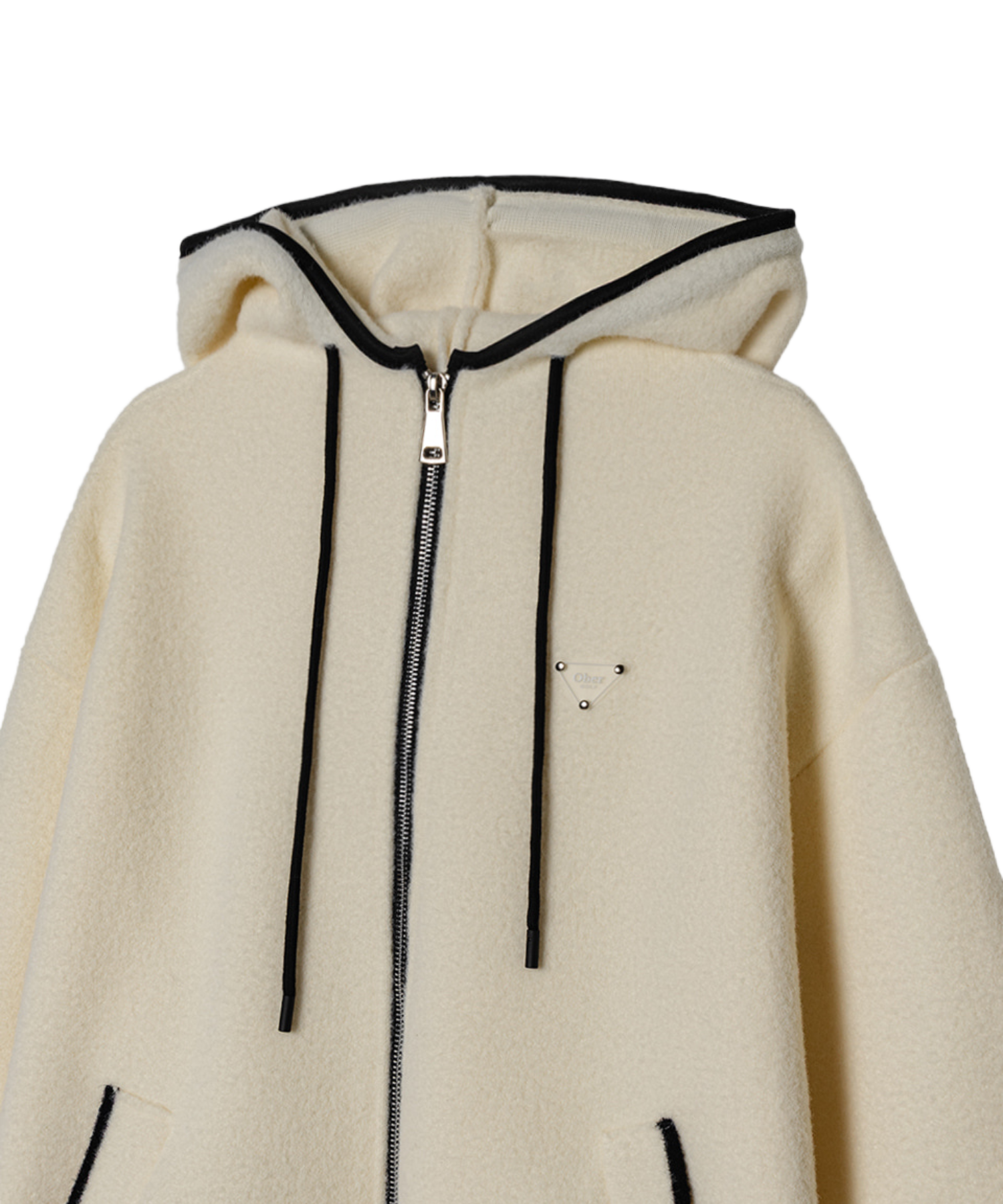 OBER Golf Hairy Color Block Hooded Zip-Up Ivory