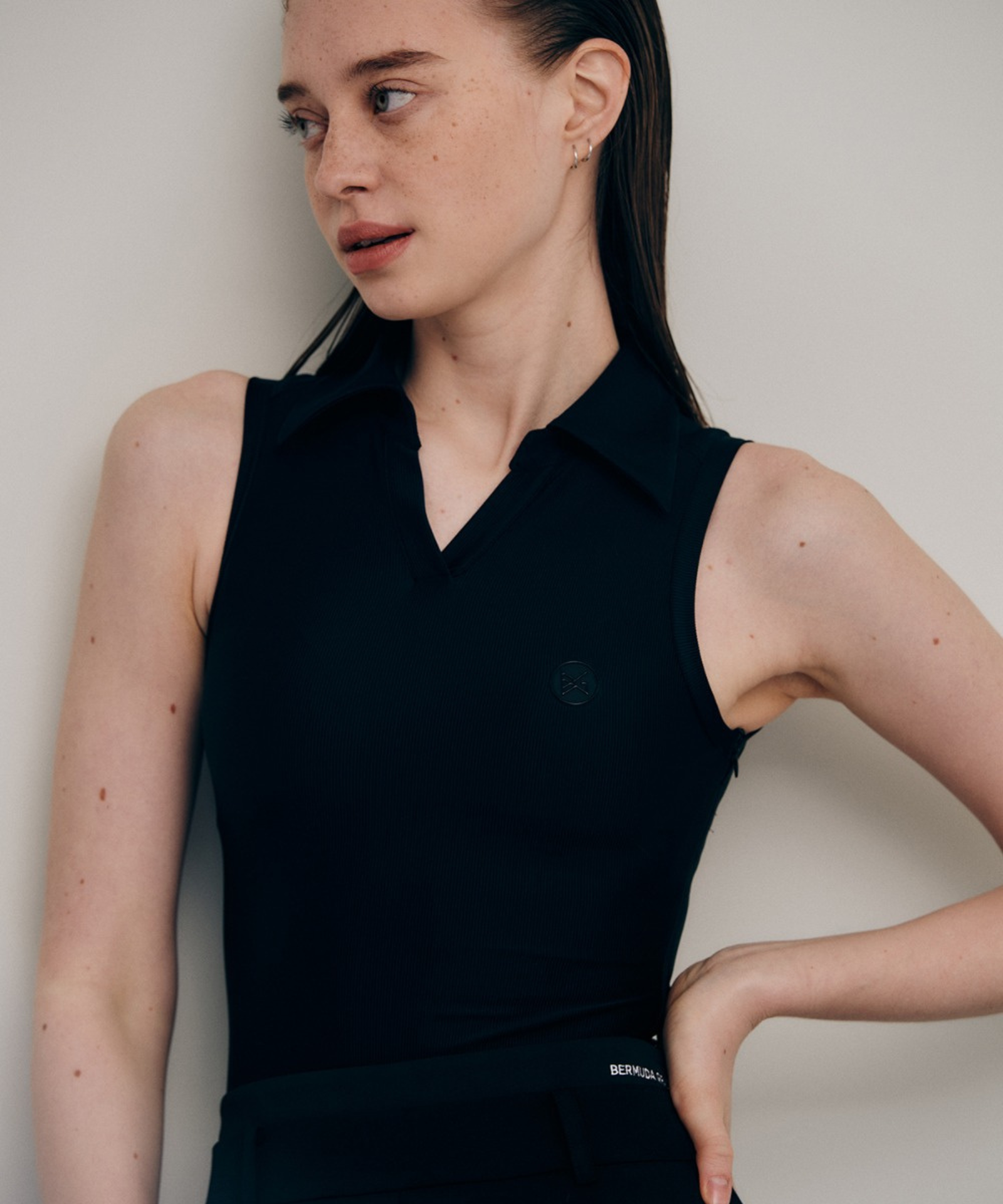 BERMUDA GRASS Halter Neck Golji Bodysuit Black