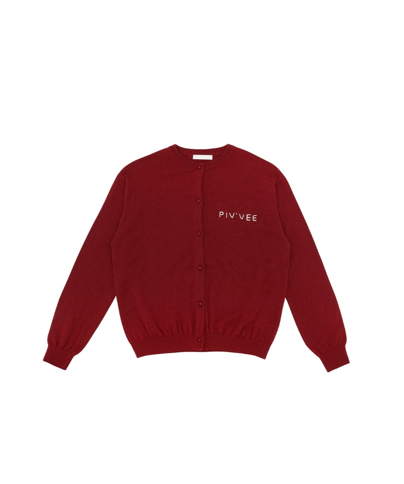 Hand-stitched Knit Cardigan- Wine Red