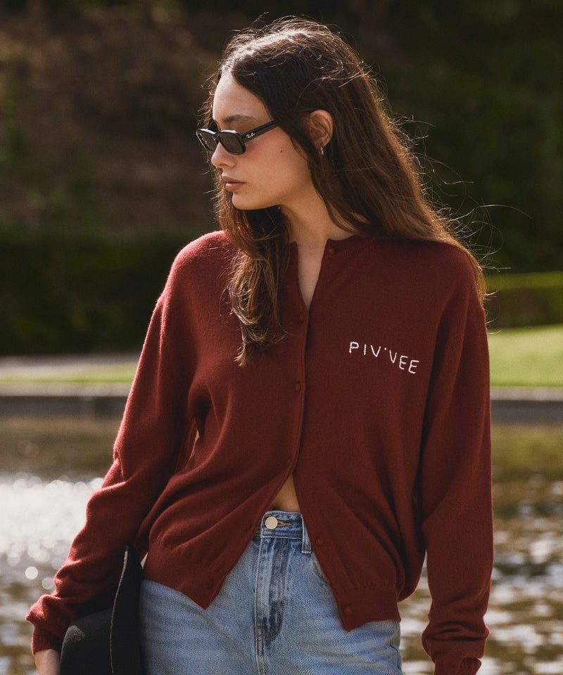 Hand-stitched Knit Cardigan- Wine Red