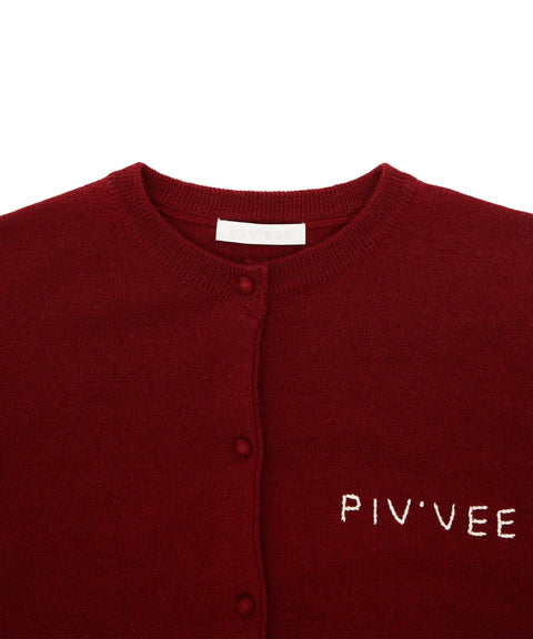 Hand-stitched Knit Cardigan- Wine Red