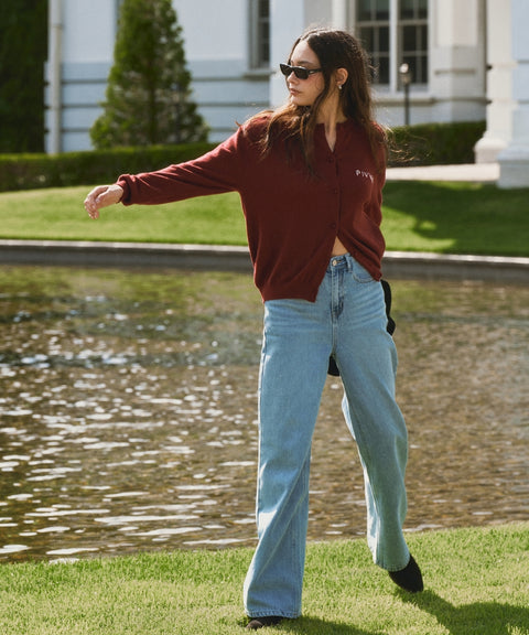 Hand-stitched Knit Cardigan- Wine Red