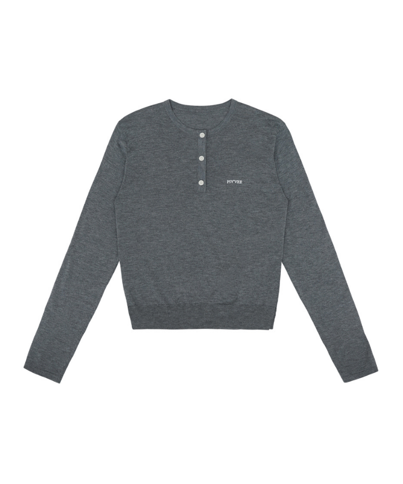 Henley Knit Top Fuzzy Charcoal
