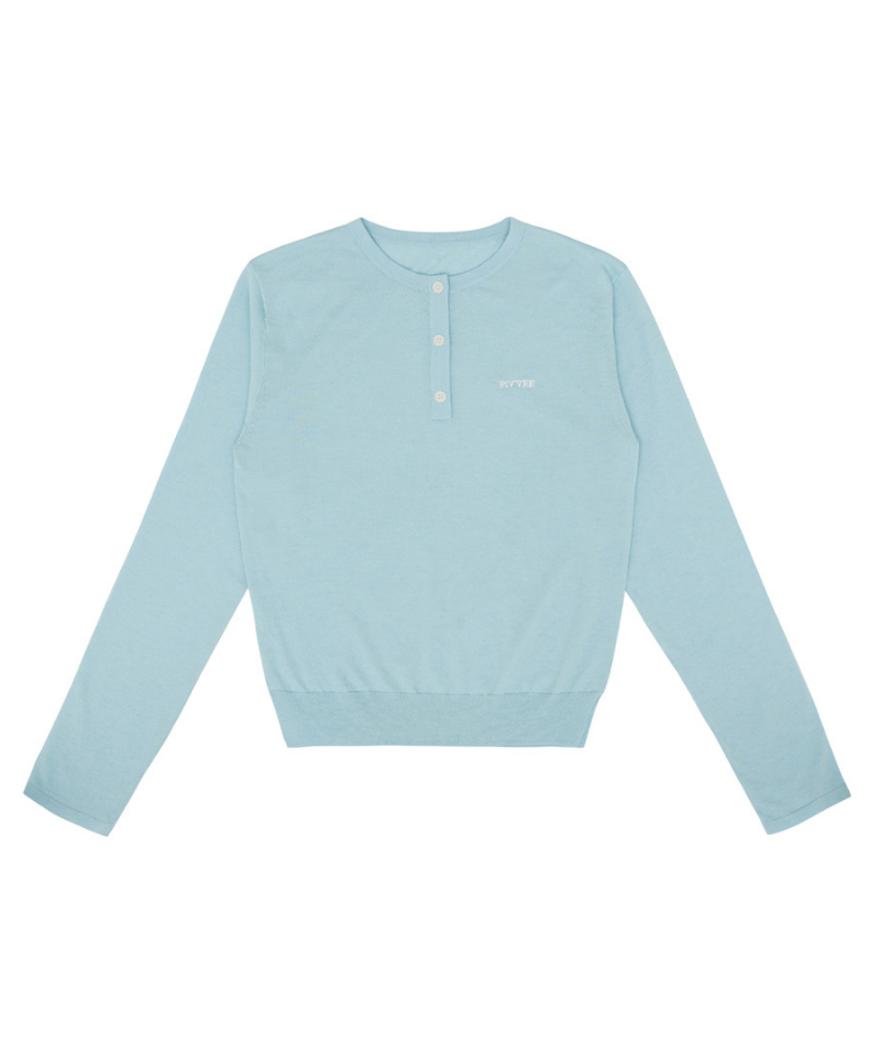 Henley Knit Top Mist Blue