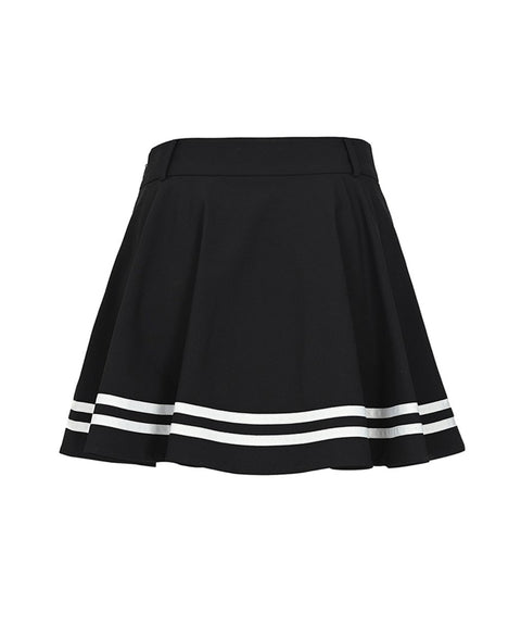LENUCU Hem Line Flare Skirt - Black