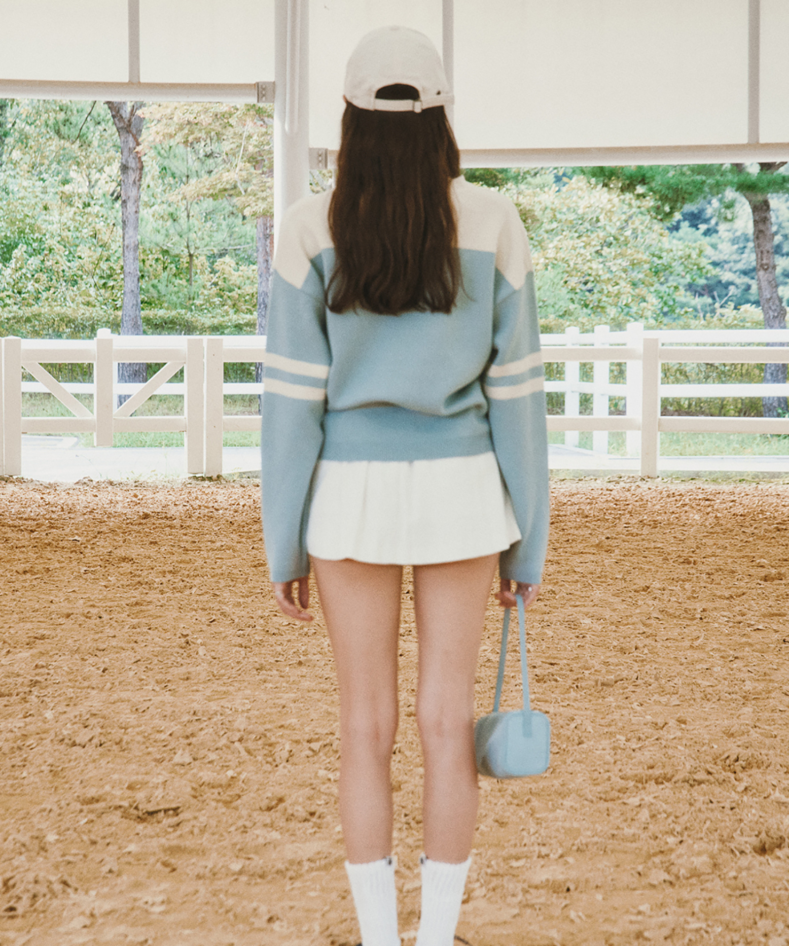 PIV'VEE Lace-up Knit Pullover Mist Blue