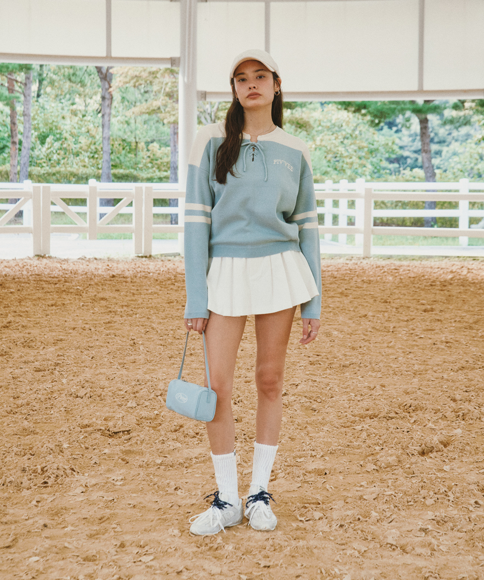 PIV'VEE Lace-up Knit Pullover Mist Blue
