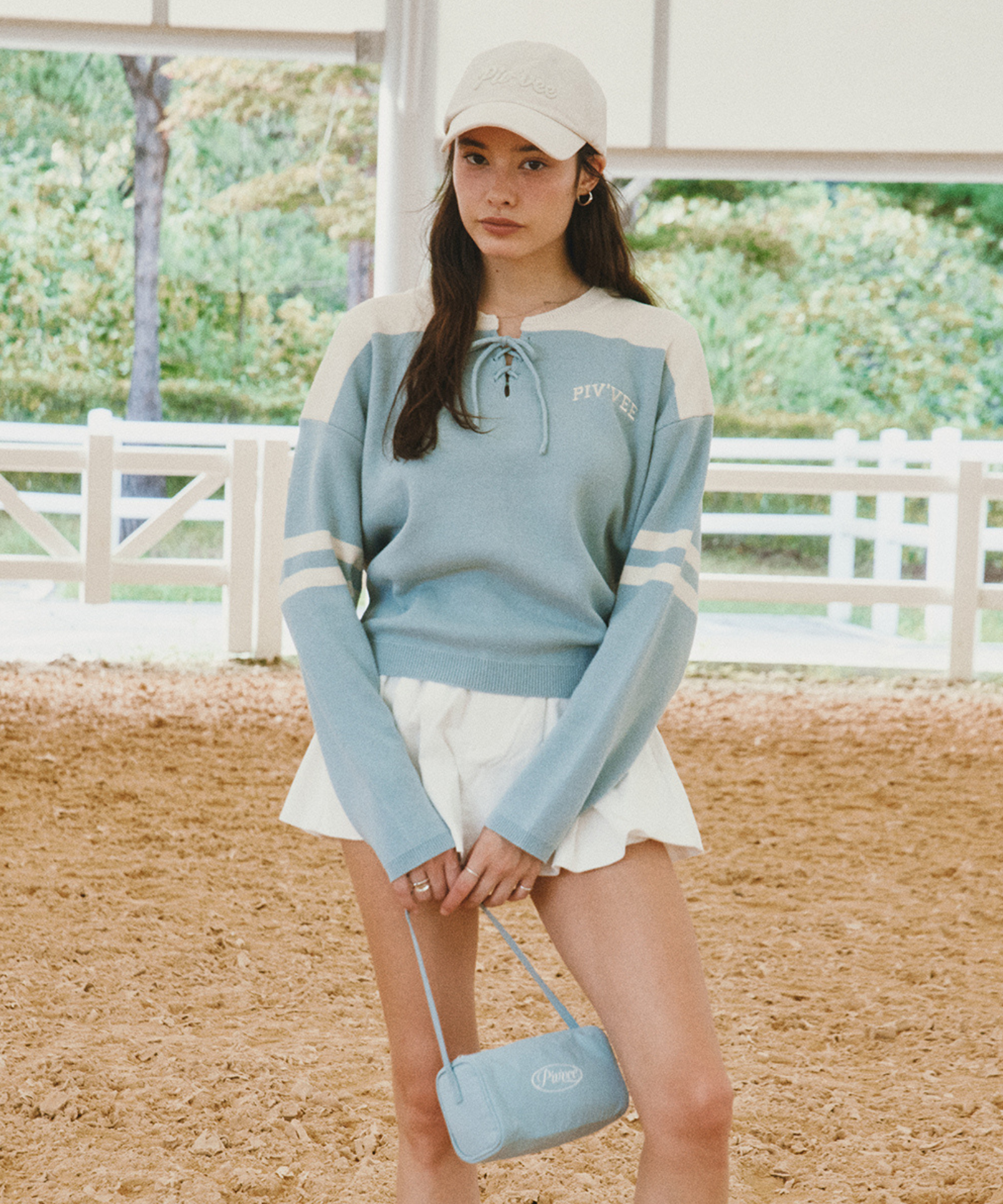 PIV'VEE Lace-up Knit Pullover Mist Blue