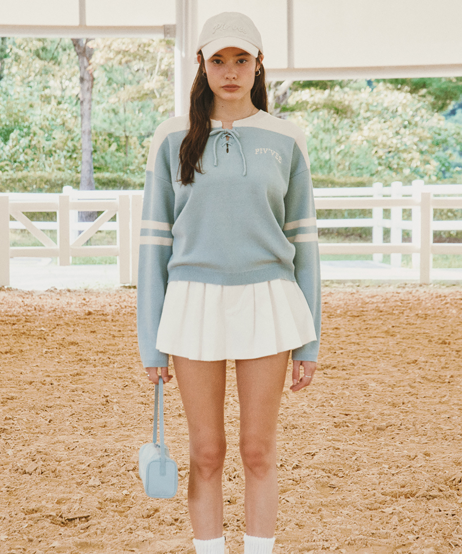PIV'VEE Lace-up Knit Pullover Mist Blue