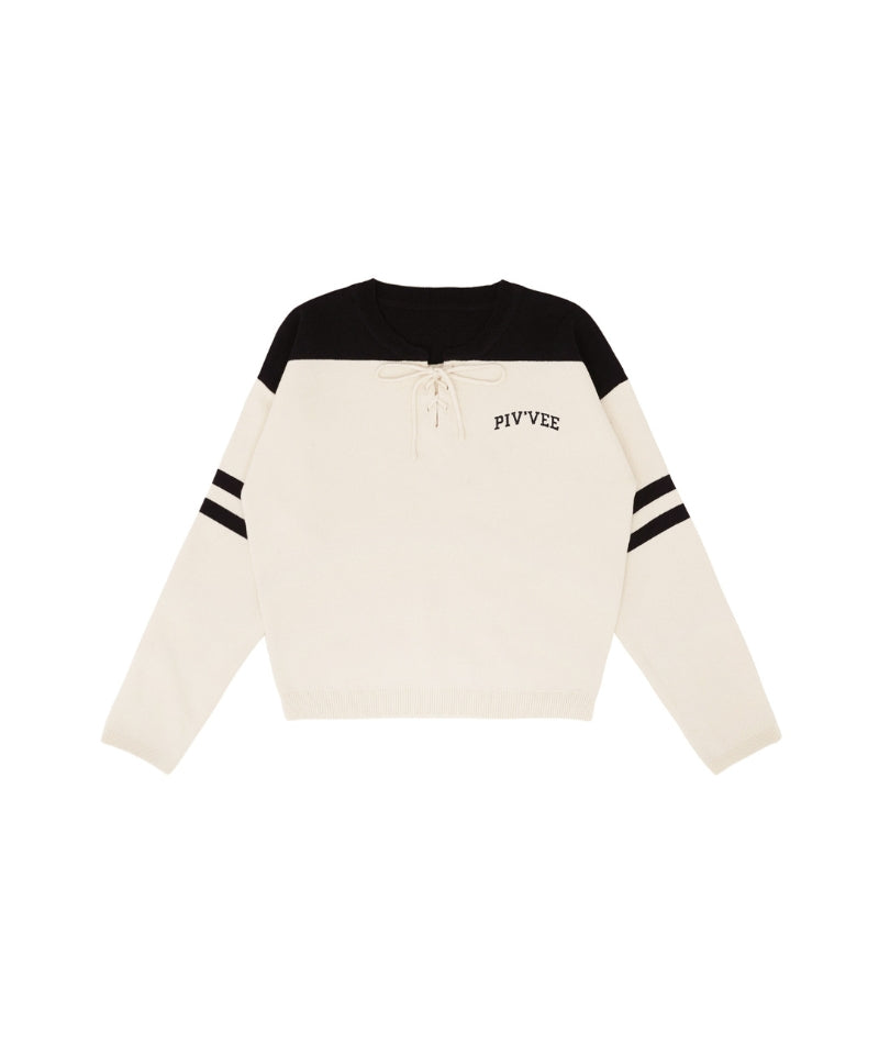 Lace-up Knit Pullover Sand Beige