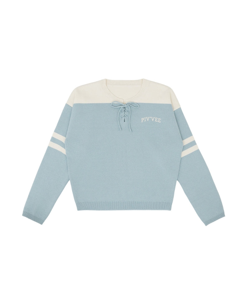 PIV'VEE Lace-up Knit Pullover Mist Blue